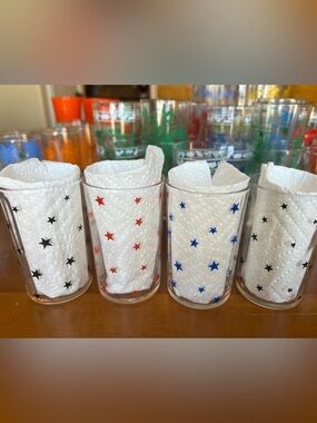 Vintage Hazel Atlas Kraft Swanky Swig Stars Red, Blue & Black Set of 4